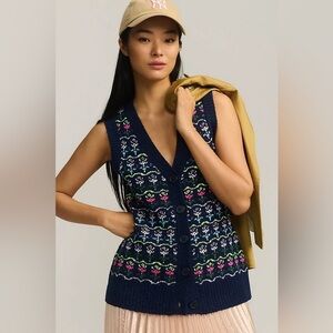 New Maeve x Anthropologie Printed Knitted Sweater Vest Top Shirt Jacket sz XXS